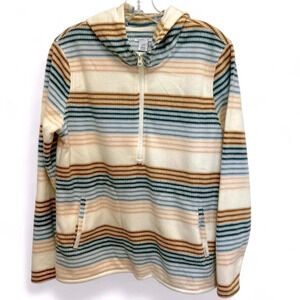 O’Neill fleece half zip hooded jacket with pockets, striped size small